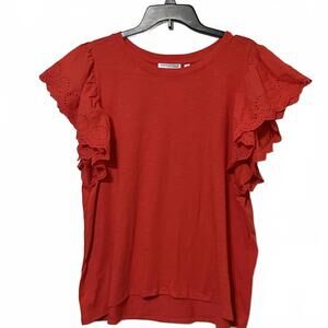 Notations Chic Stylish Woman Vibrant Red Ruffle Short Sleeve Blouse Size 2X-NWT